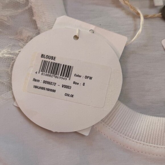 Chloe Small Lace Sleeve Blouse 100% Cotton Optic White NWT MSRP $1,051 - Picture 4 of 6